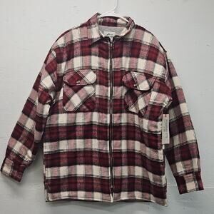 NWT Men's River Trail Zip Plaid Flannel Jacket  in Red and White Large MSRP $85.